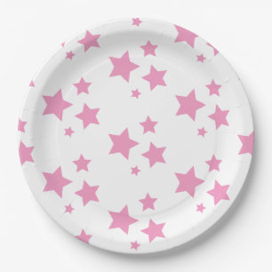Pink White Stars Kids Baby Circus Party Paper Plates