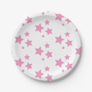 Pink White Stars Kids Baby Circus Party Paper Plates