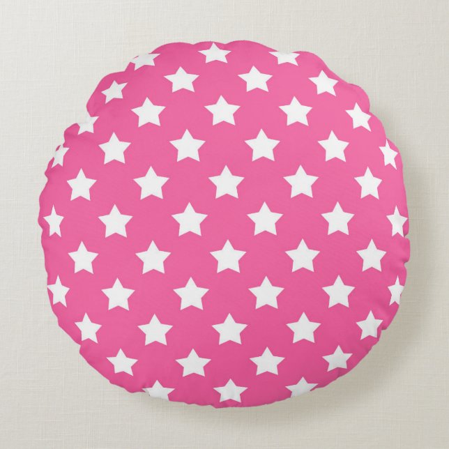 Pink White Stars Pattern Decorative Round Pillow (Front)