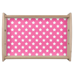 Pink White Stars Pattern Decorative Serving Tray
