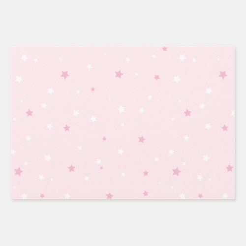 Pink White Stars Pattern  Wrapping Paper Sheets