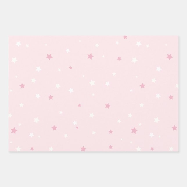 Pink White Stars Pattern  Wrapping Paper Sheets (Front)