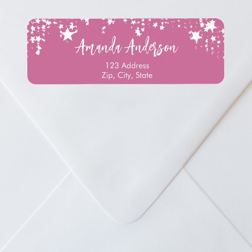 Pink white stars return address label