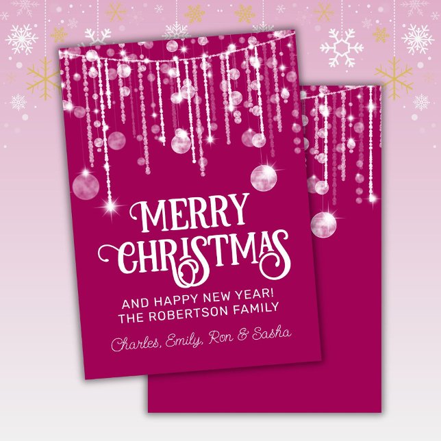 Pink White String Lights Christmas Holiday Card (Creator Uploaded)