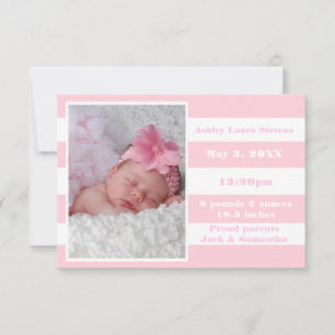 Pink & White Stripe - 3x5 Birth Announcement