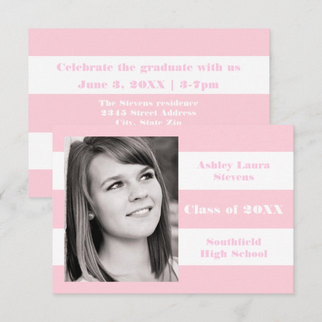Pink & White Stripe - 3x5 Graduation Announcement (Front/Back)