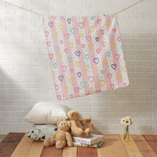 Pink & White Stripe Baby Blanket Colorful Hearts