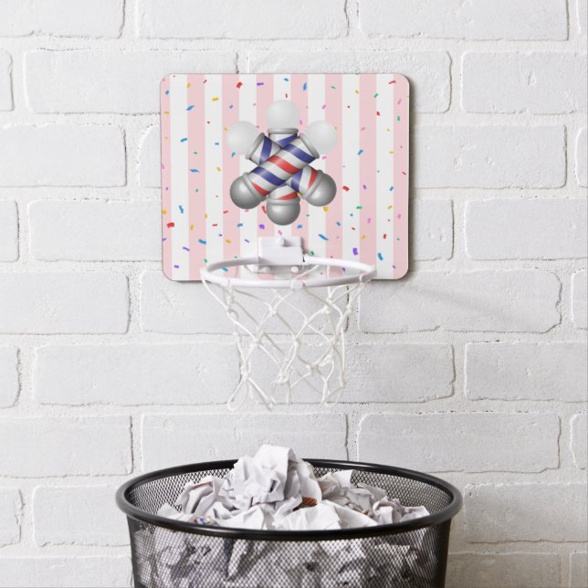 Pink & White Stripe Basketball Hoop for kids (In Situ)