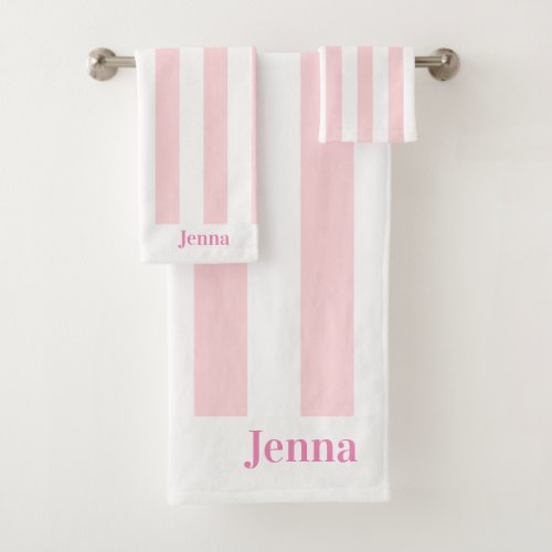 Pink  White Stripe Bathroom Towel Sets