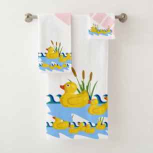 Pink & White Stripe Bathroom Towel Sets Ducks