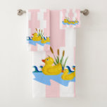 Pink &amp; White Stripe Bathroom Towel Sets Ducks