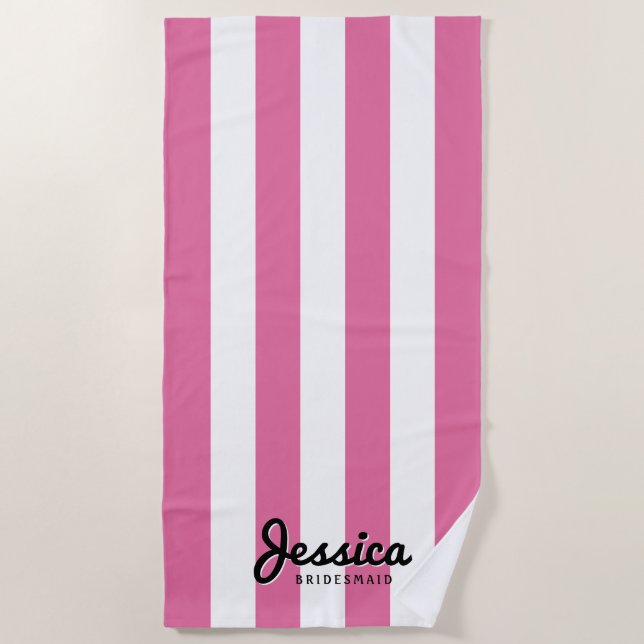 Pink & White Stripe | Bridesmaid Beach Towel (Front)