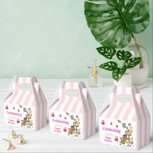Pink& White Stripe Happy Birthday Gable Favor Box