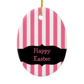 Pink & White Stripe Happy Easter Egg Ornament ornament