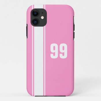 Pink & White Stripe Jersey Numbered Iphone Case by EnduringMoments at Zazzle