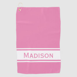 Pink White Stripe Modern Name Monogram Golf Towel