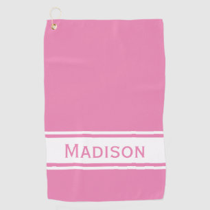 Pink White Stripe Modern Name Monogram Golf Towel