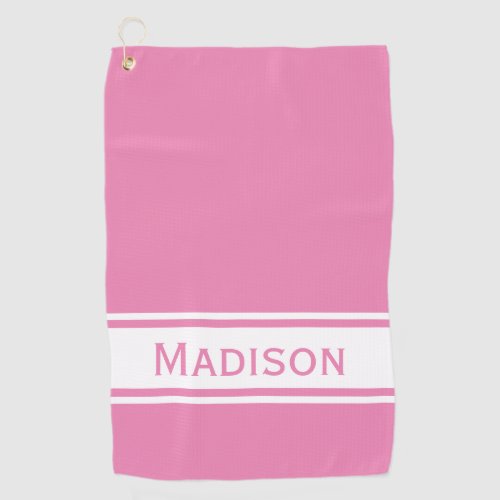 Pink White Stripe Modern Name Monogram Golf Towel