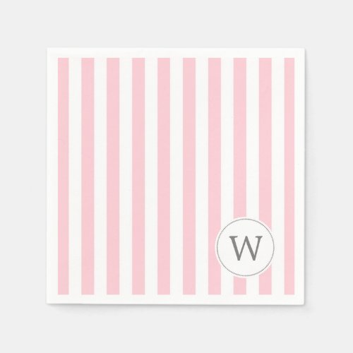 Pink White Stripe monogram baby shower decor Napkins