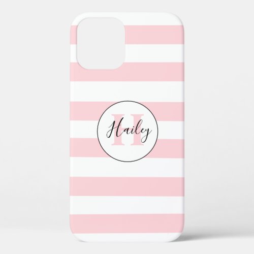 Pink  white stripe monogram iPhone case