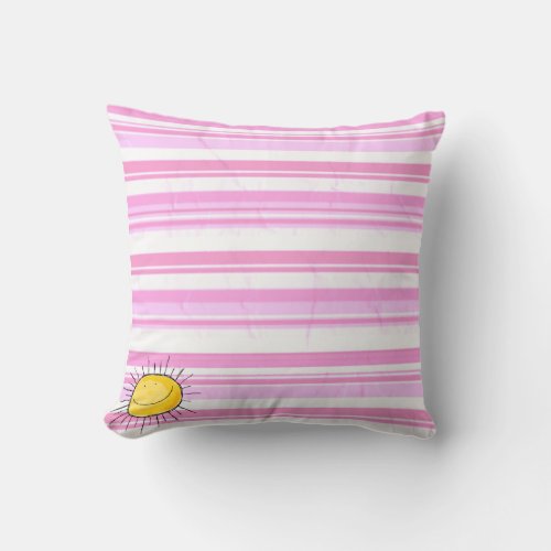 Pink  White Stripe Sunshine Throw Pillow 