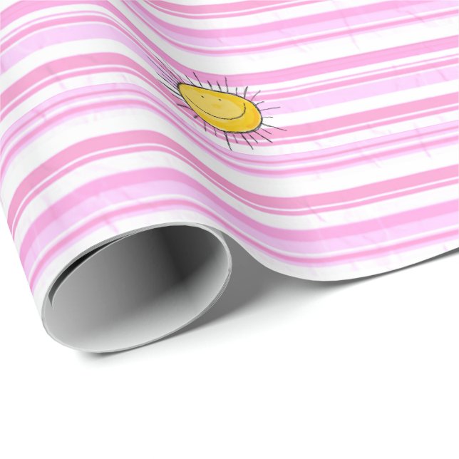 Pink & White Stripe Sunshine Wrapping Paper  (Roll Corner)