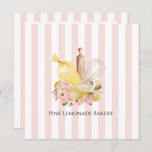 Pink White Striped Bakery Thank You Card