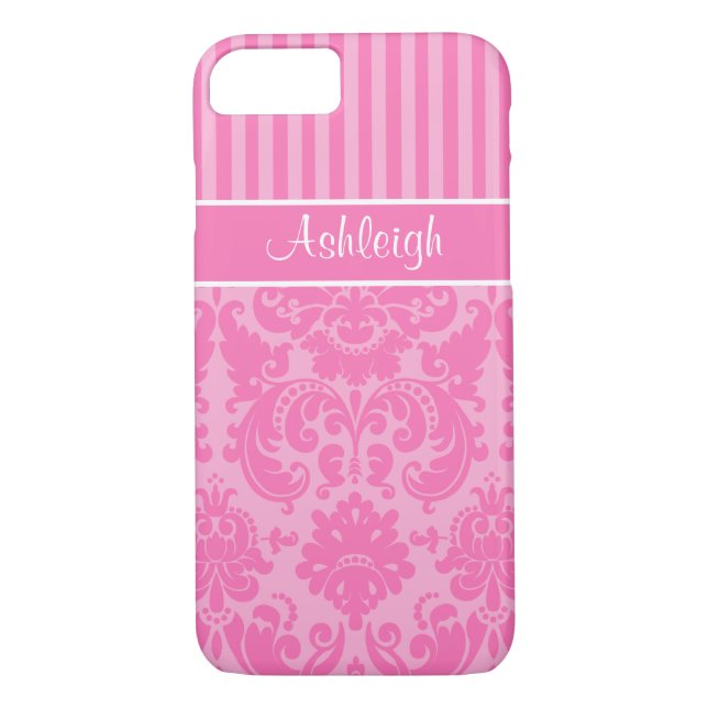 Pink, White Striped Damask iPhone 7 Case (Back)