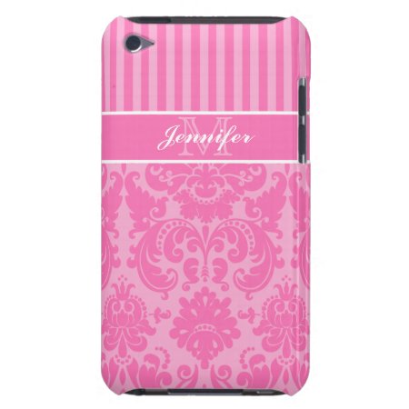 Pink, White Striped Damask Ipod Touch Case