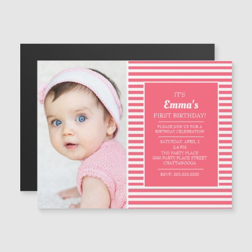 Pink White Striped Girls First Birthday Photo