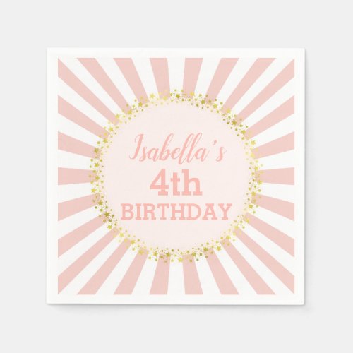 Other Occasions 4 Pink White Striped Gold Glitter Confetti Birthday Napkins