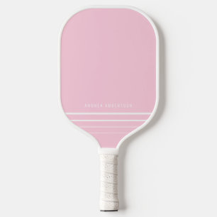 Pink & White Striped Minimal Personalized Name Pickleball Paddle