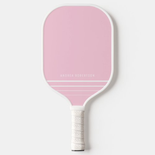 Pink  White Striped Minimal Personalized Name Pickleball Paddle