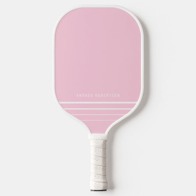 Pink & White Striped Minimal Personalized Name Pickleball Paddle (Front)