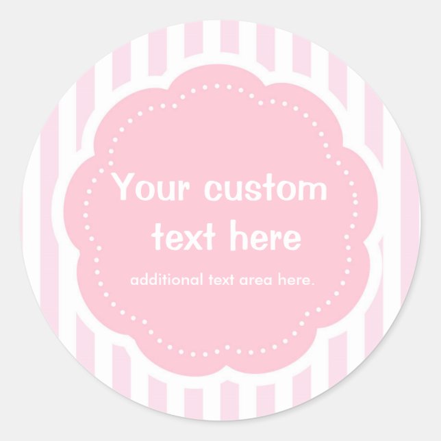 Pink White Striped Modern Cute Sticker Label (Front)