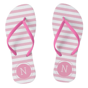 Pink & White Striped Monogrammed Flip flops