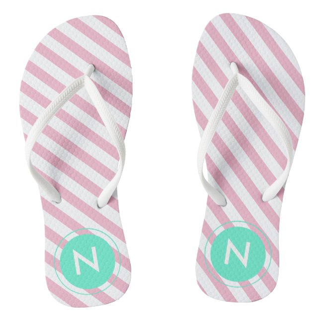 Pink & white striped Monogrammed Flip flops