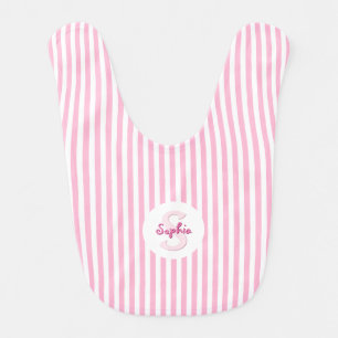 Pink White Striped Monogrammed Toddler Newborn Baby Bib
