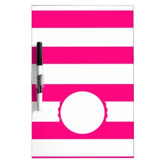 Pink White striped personalized monogram Dry-Erase Board