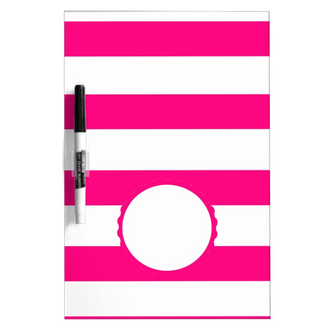 Pink White striped personalized monogram Dry-Erase Board (Front)