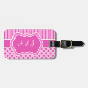 Pink, White Striped Polka Dots Luggage Tag