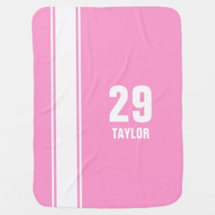 Pink & White Striped Sports Jersey Baby Blanket