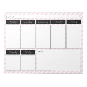 Pink & White Striped Weekly Calendar Notepad