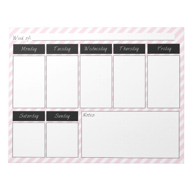 Pink & White Striped Weekly Calendar Notepad (Front)