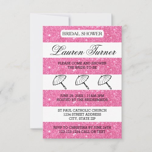 Pink White Stripes _3x5 Bridal Shower Invitation