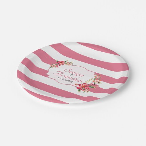 Pink White Stripes And Flowers Paper Plates