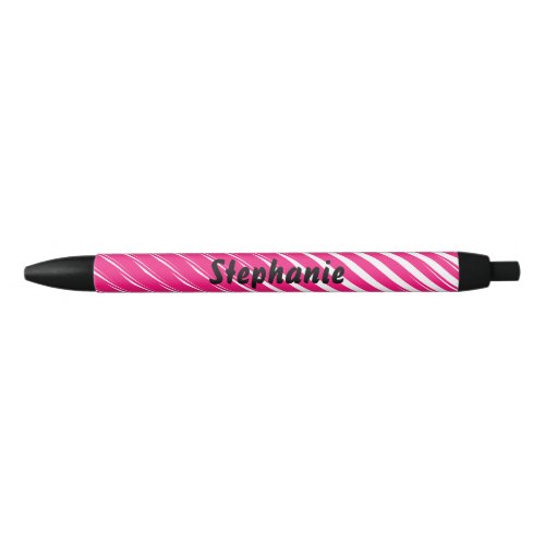 Pink White Stripes Art Custom Name Cute Gift Favor Black Ink Pen