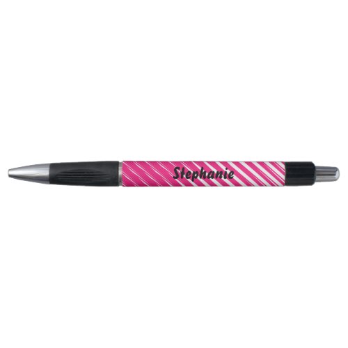 Pink White Stripes Art Custom Name Cute Gift Favor Pen