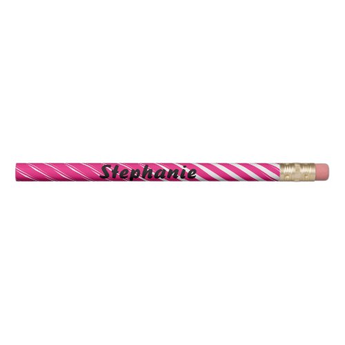 Pink White Stripes Art Custom Name Cute Gift Favor Pencil