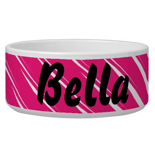 Pink White Stripes Art Custom Name Cute Pets Gift Bowl